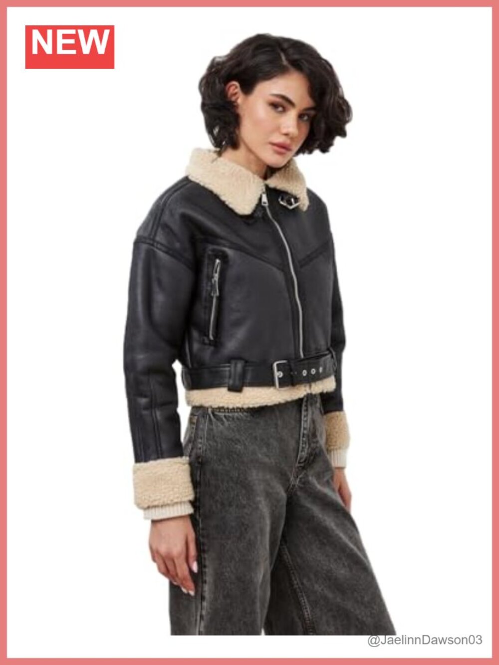 Faux Lamb Fur Leather Short Jacket Lapel Zipper Bomber Aviator Coat